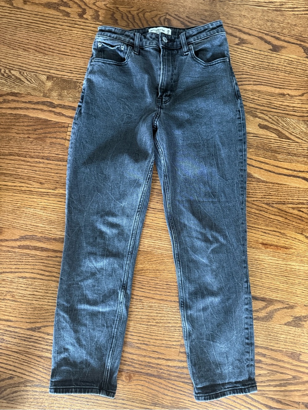 Abercrombie & Fitch The Mom High Rise Washed Black Denim Jeans size 25/0